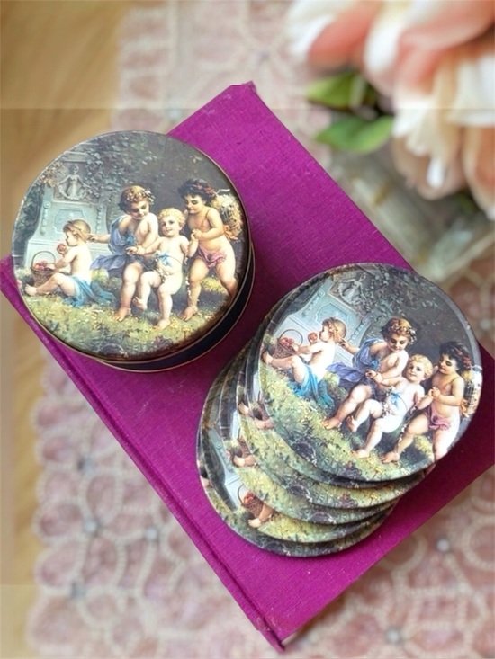 Vintage Other - Vintage Cherub Coasters Tin Set 1995 Trippie’s Victorian Cottagecore Decor